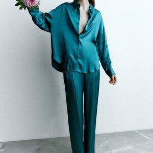 Zara Petrol Blue/Teal Pants and Shirt Set - Brand New!